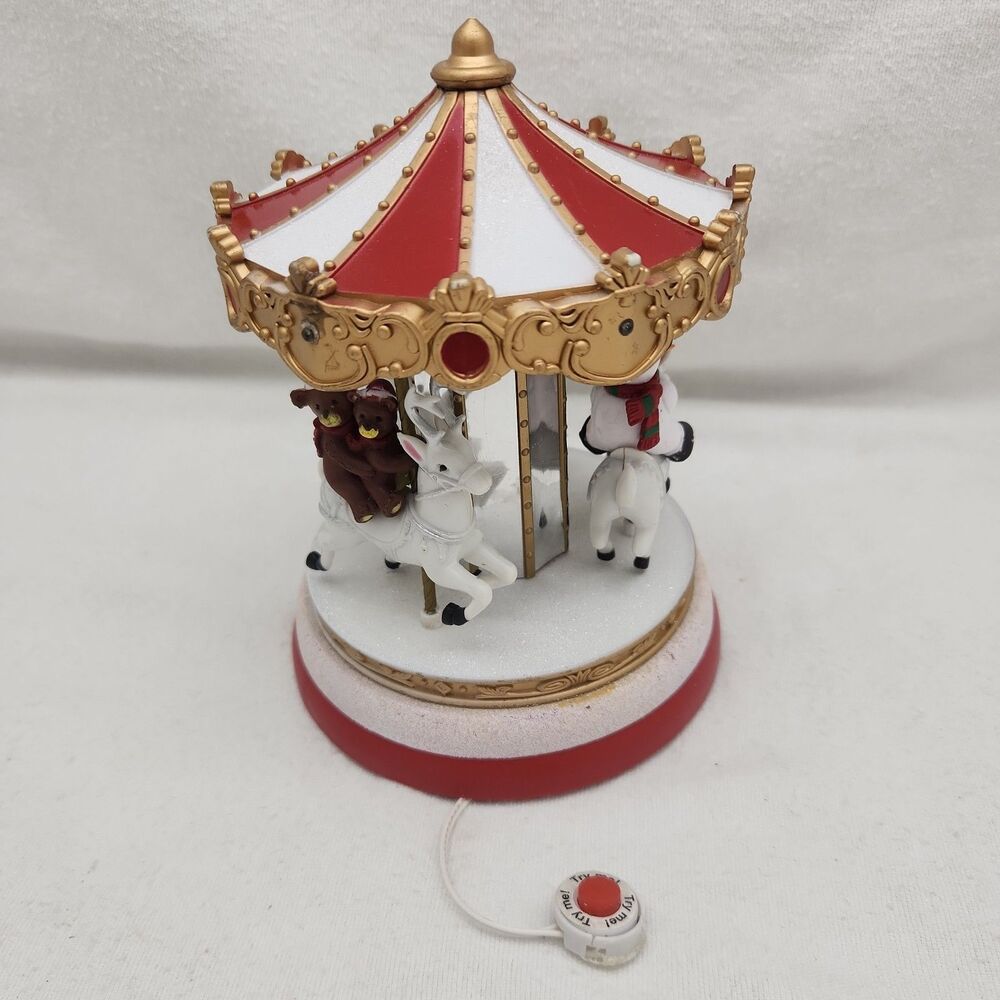 House Carousel Animated Village Amusement Rotating LED Lights Song Mini 8" Pan